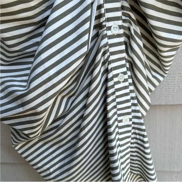 Veronica Beard Ruched Striped Shirtdress White & Olive Green Size 8 - Picture 5 of 13